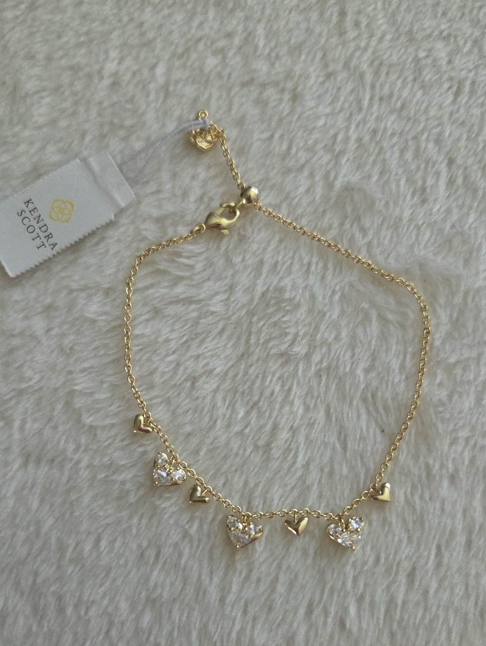 Kendra Scott Haven Heart Crystal Chain Bracelet Gold NWT Adjustable
